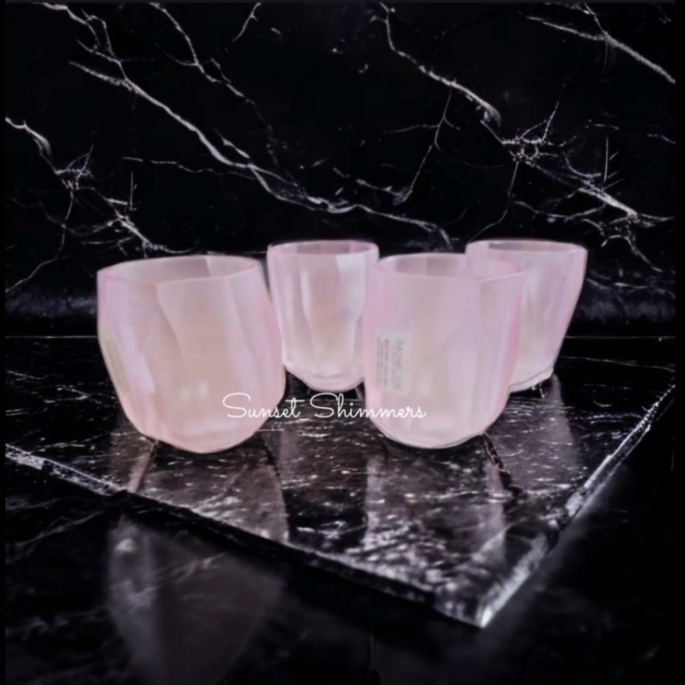 4pc RACHEL ZOE Frosted PINK ACRYLIC CRYSTAL TUMBLER Drink GLASS SET Christmas - Picture 5 of 6